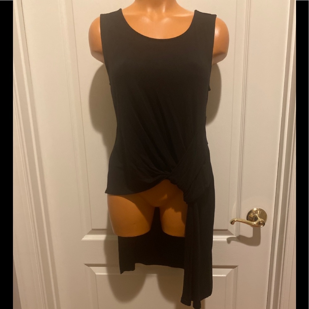 ALFANI Black Knit Tunic Top Asymmetric High Low Hem Petite Small PS EUC $60